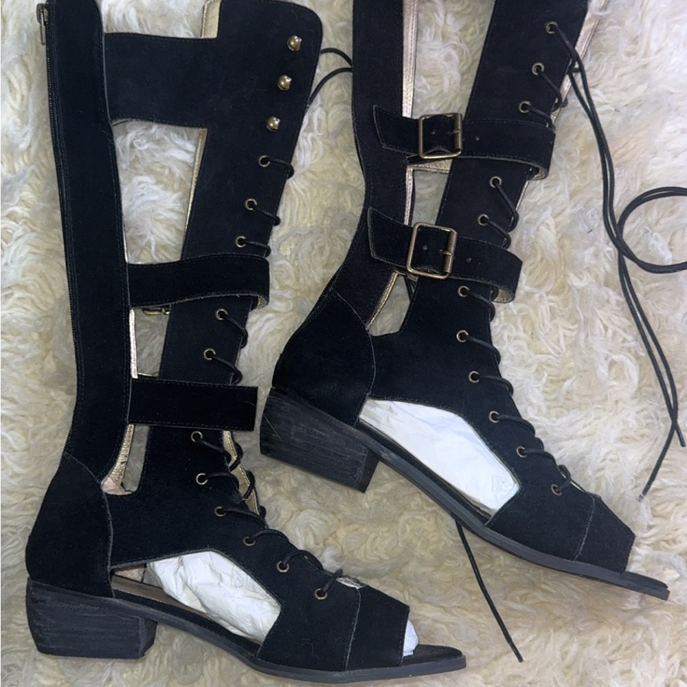 Black Gladiator Knee-High Boots